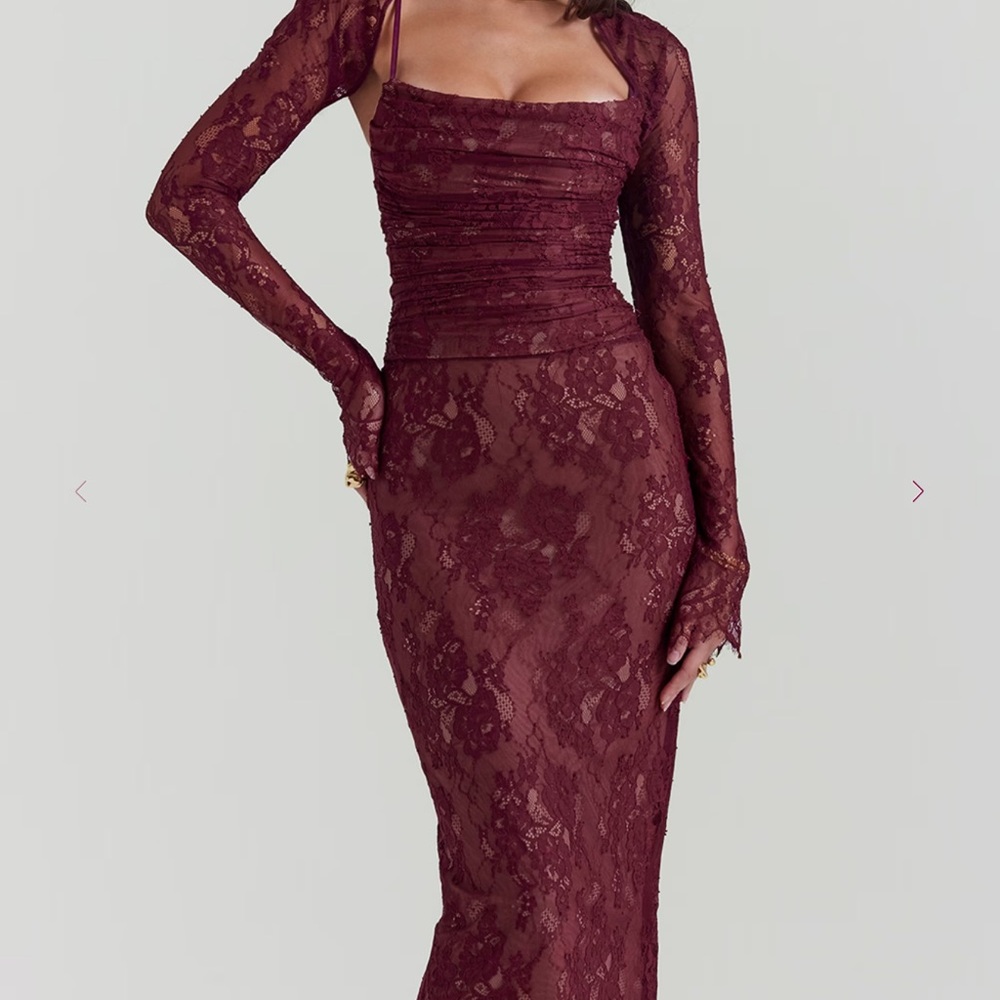 House of CB Deep Red Lace Maxi Dress